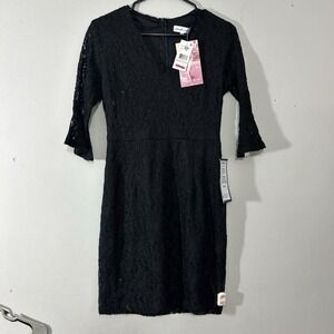 Emerald Sundae Women's Balck Lace Midi Dress Size XL V Neck 3/4 Sleeve Party